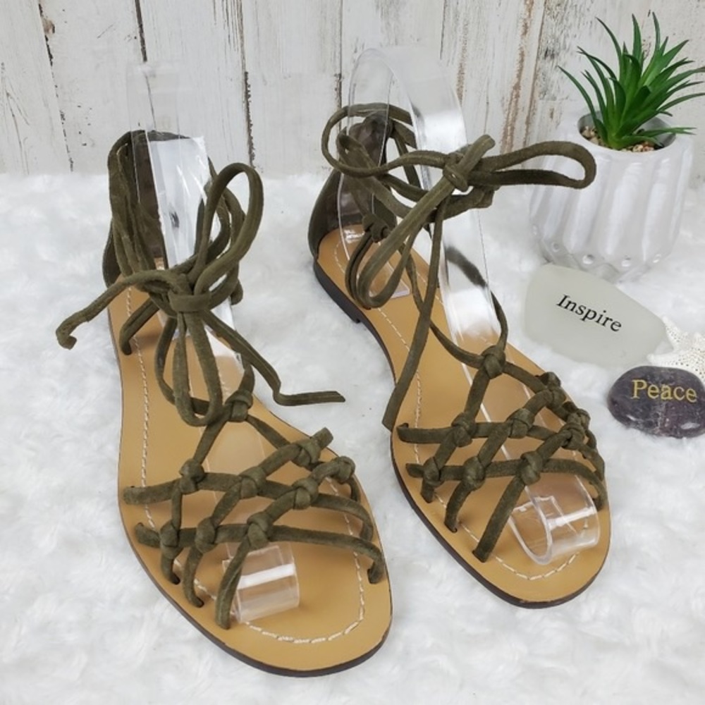 J. Crew Olive Green Suede Gladiator Sandals 5